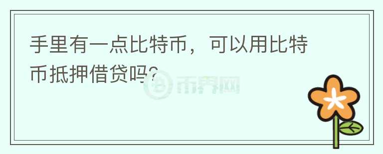 手里有一點比特幣，可以用比特幣抵押借貸嗎？